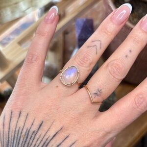 Rose Gold Moonstone Teardrop Ring with Diamond Halo